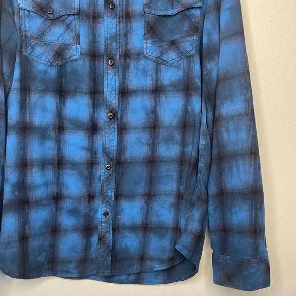 Rock & Republic Blue Black Plaid Flannel Haute Madre DIY Long Sleeve - Picture 4 of 8